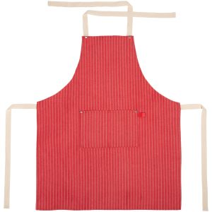 Kochschürze gestreift in rot mit Brusttasche von Stuco